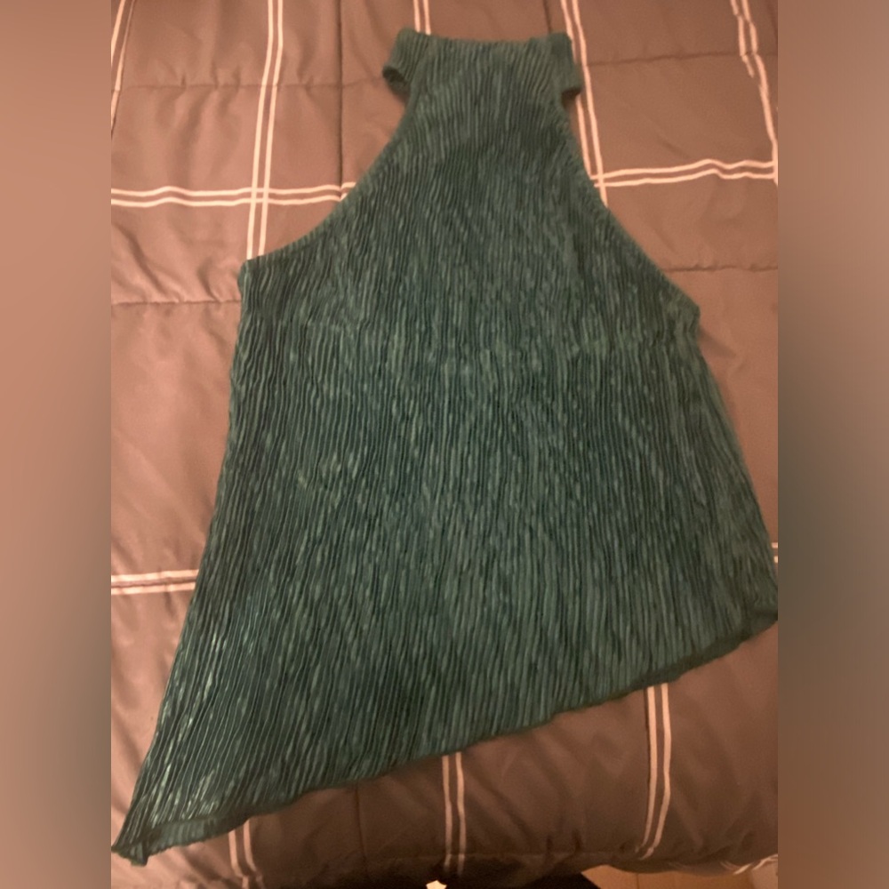 NWT Commense Asymmetric Crop Halter Top with Wide Leg Pants set in dark green